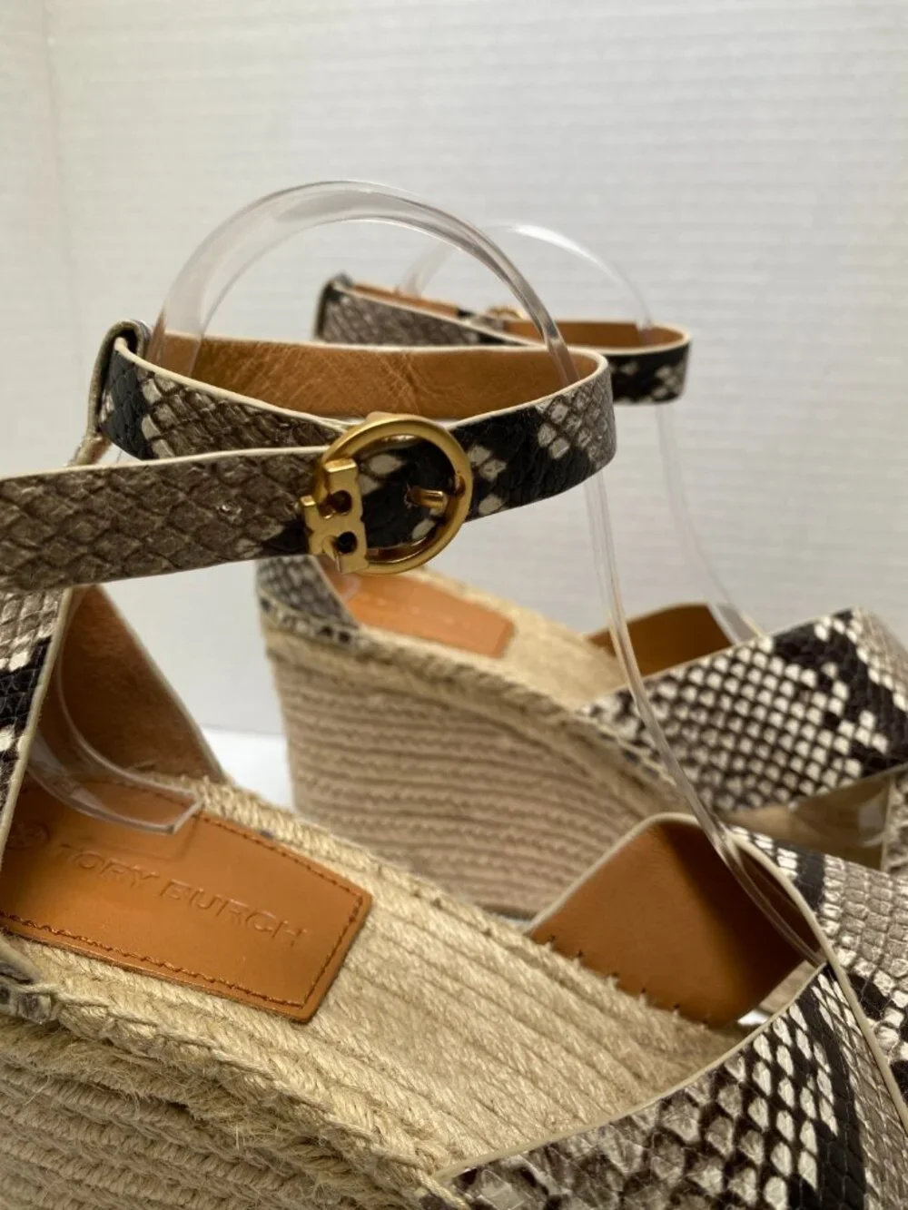 Tory Burch Women's Snake Shelby Strap Espadrille Wedge Sz 10.5